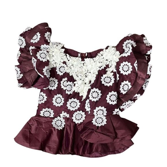 HANDMADE Lace African Style Formal Top Skirt Burgundy White Hand Crafted - Picture 8 of 13
